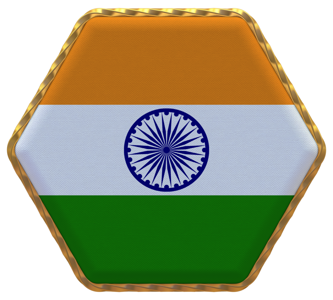India Flag in Hexagon Shape with Gold Border, Bump Texture, 3D Rendering png