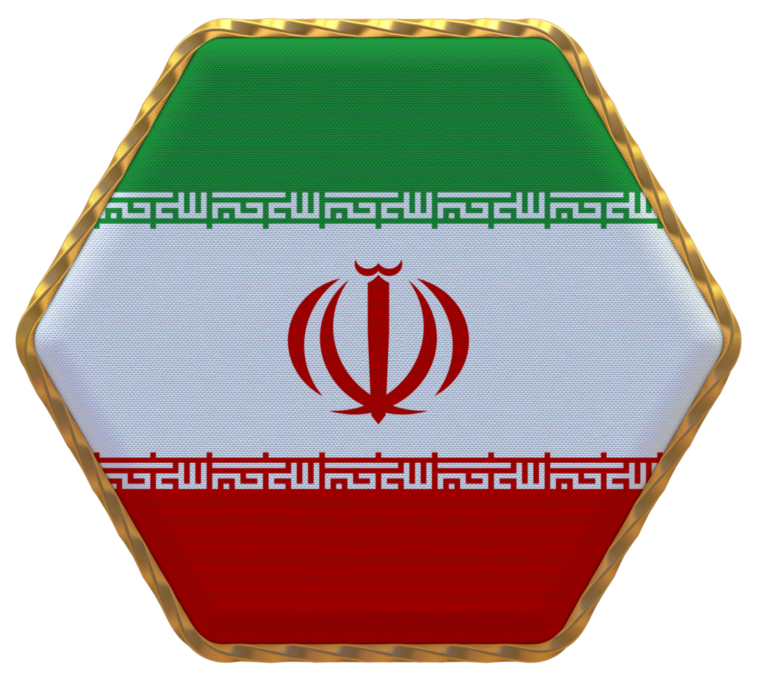 Iran Flag in Hexagon Shape with Gold Border, Bump Texture, 3D Rendering png