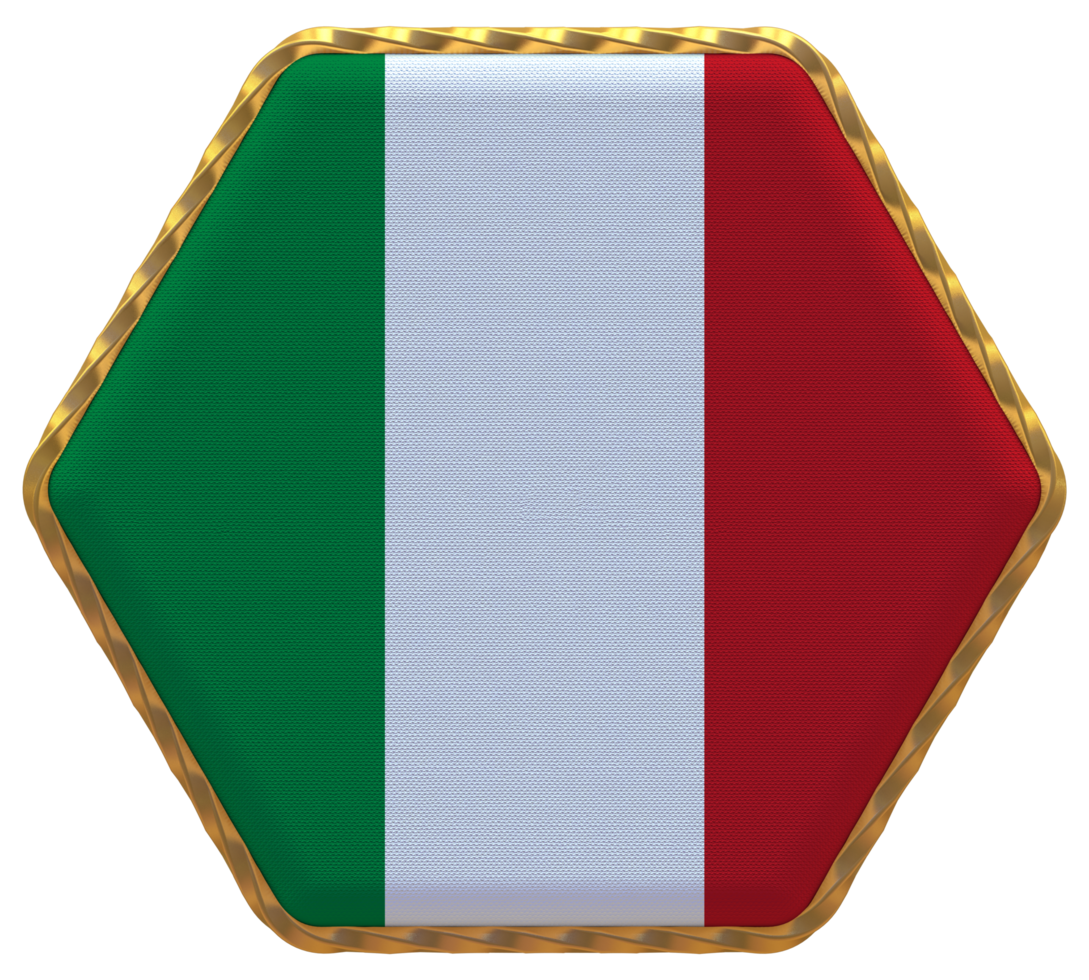 Italië vlag in zeshoek vorm met goud grens, buil textuur, 3d renderen png