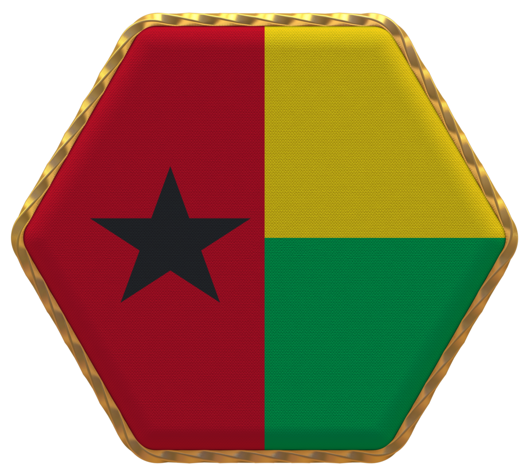 Guinea Bissau Flag in Hexagon Shape with Gold Border, Bump Texture, 3D Rendering png