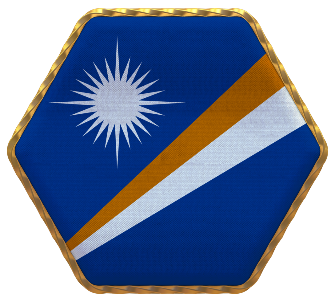 Marshall Islands Flag in Hexagon Shape with Gold Border, Bump Texture, 3D Rendering png