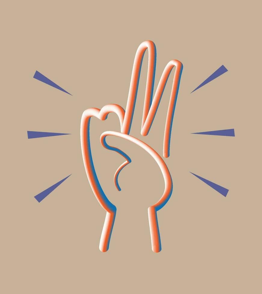 3d hand gesture, V sign for victory or peace line icon. vector