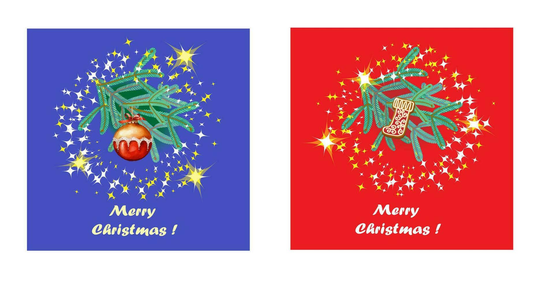 Christmas template decoration isolated on red and blue background vector
