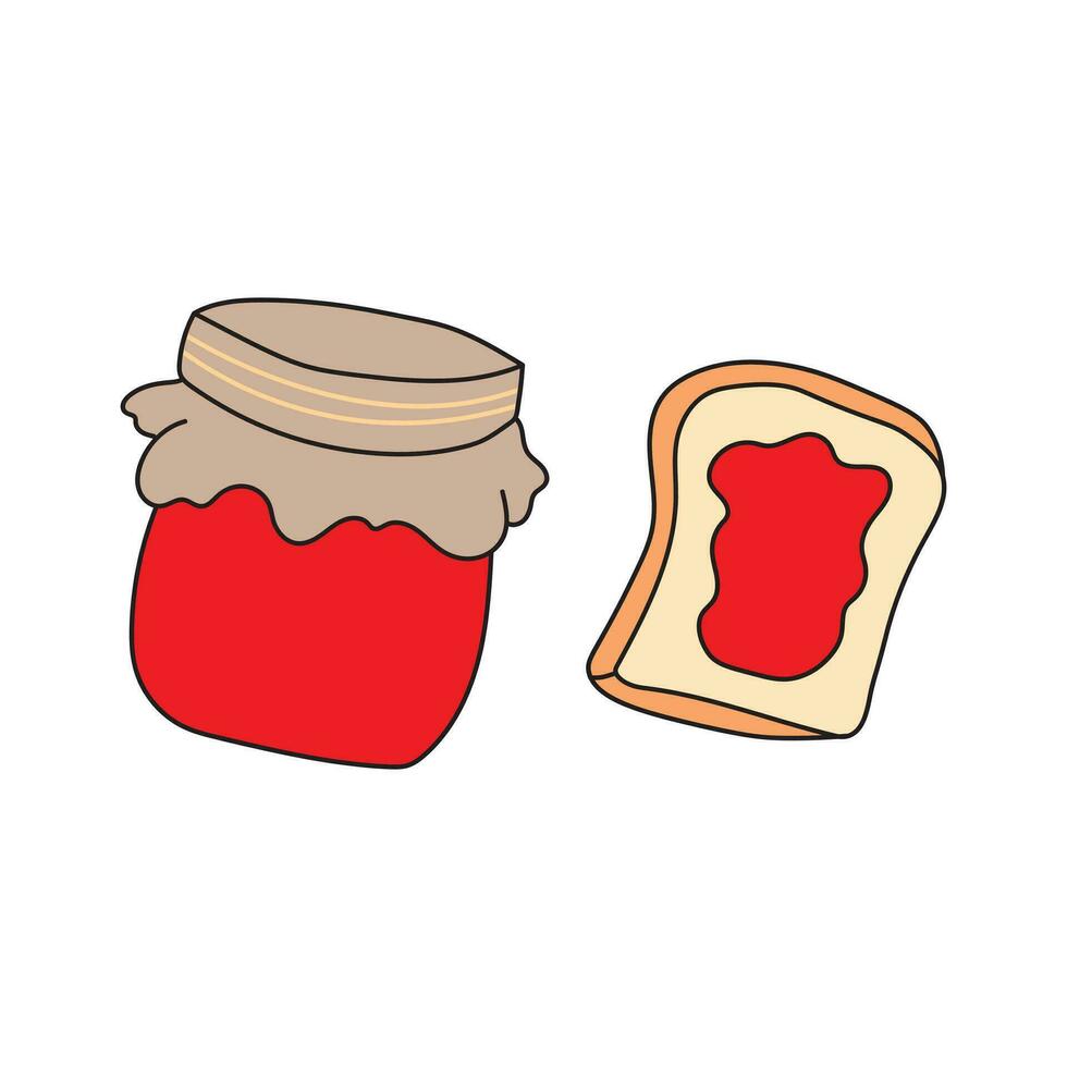 Kids drawing Cartoon Vector illustration a strawberry jam with bread icon Isolated on White Background