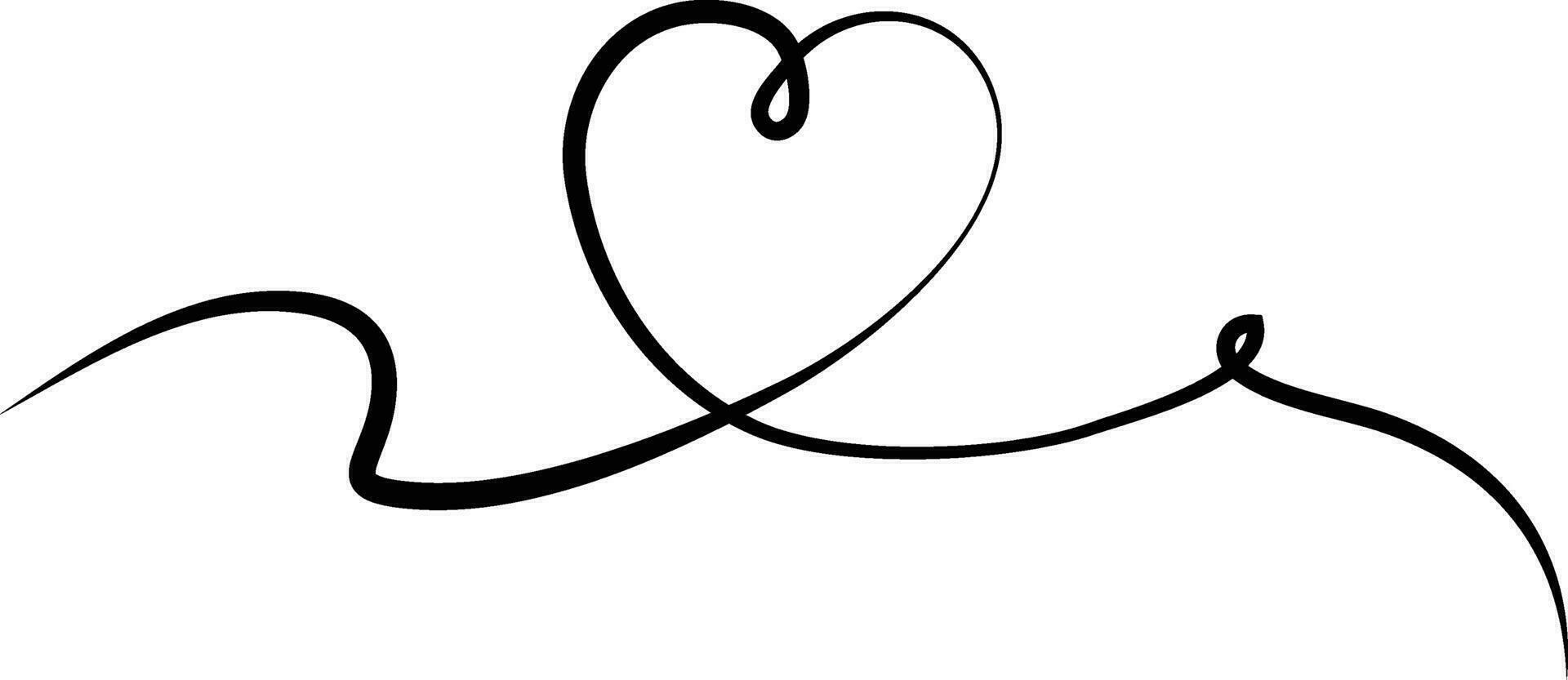 One continuous drawing of heart and shape love sign. Thin flourish and romantic symbols in simple linear style. Love doodle vector illustration.