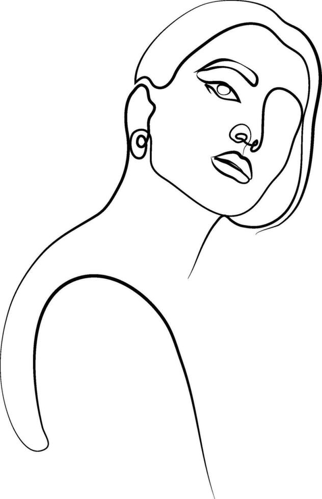 One line drawing face. Abstract woman portrait. Modern minimalism art. One line girl or woman portrait design. Hand drawn minimalism style vector illustration. Female lady line art illustration.