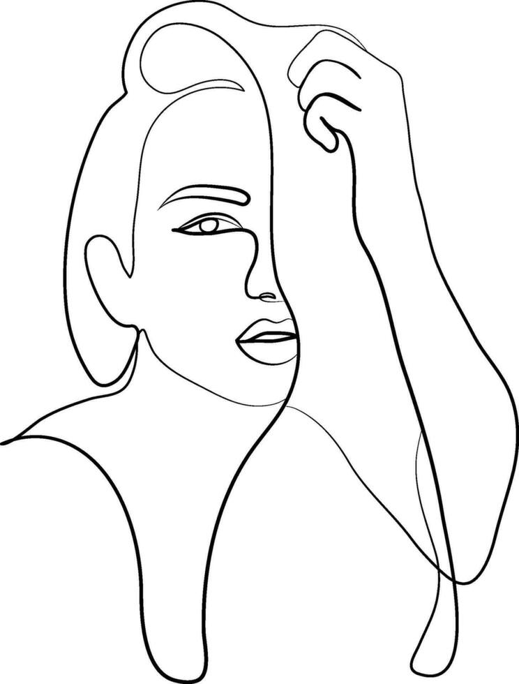One line drawing face. Abstract woman portrait. Modern minimalism art. One line girl or woman portrait design. Hand drawn minimalism style vector illustration. Female lady line art illustration.
