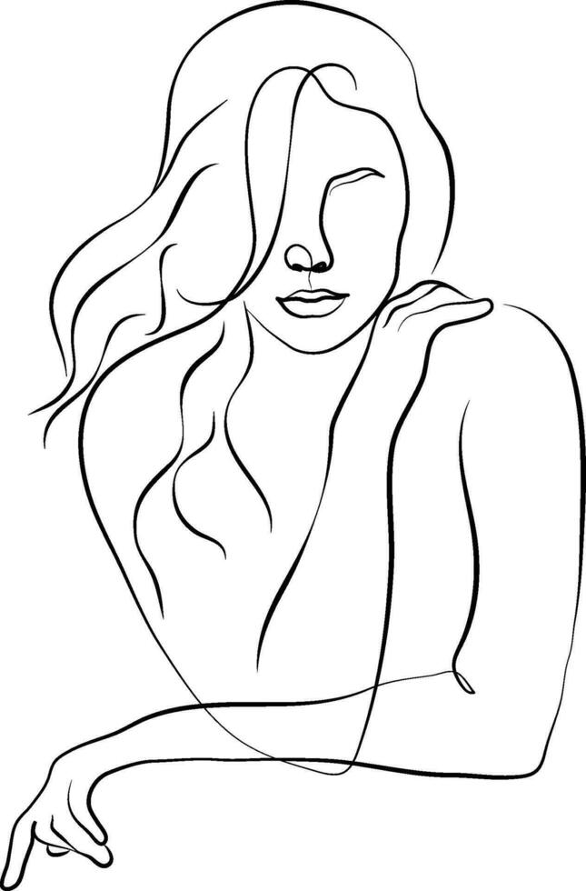 One line drawing face. Abstract woman portrait. Modern minimalism art. One line girl or woman portrait design. Hand drawn minimalism style vector illustration. Female lady line art illustration.