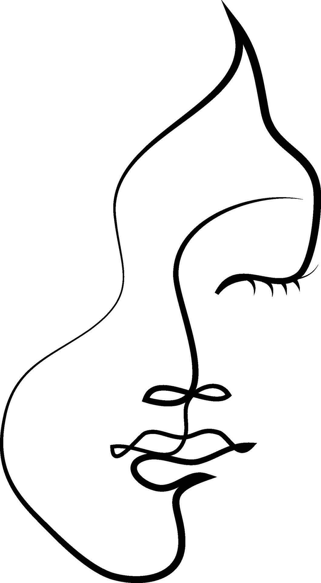 Pretty and beautiful girl face line. Attractive young woman portrait