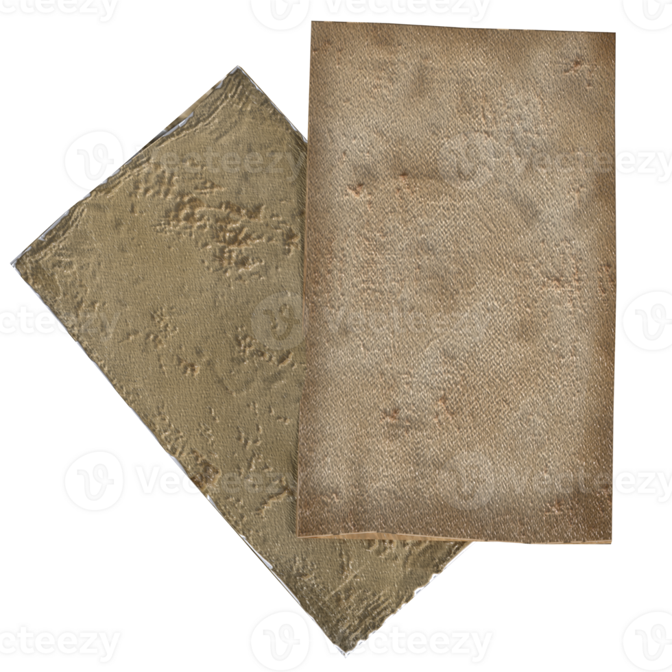 two pieces of paper with brown stains on them png