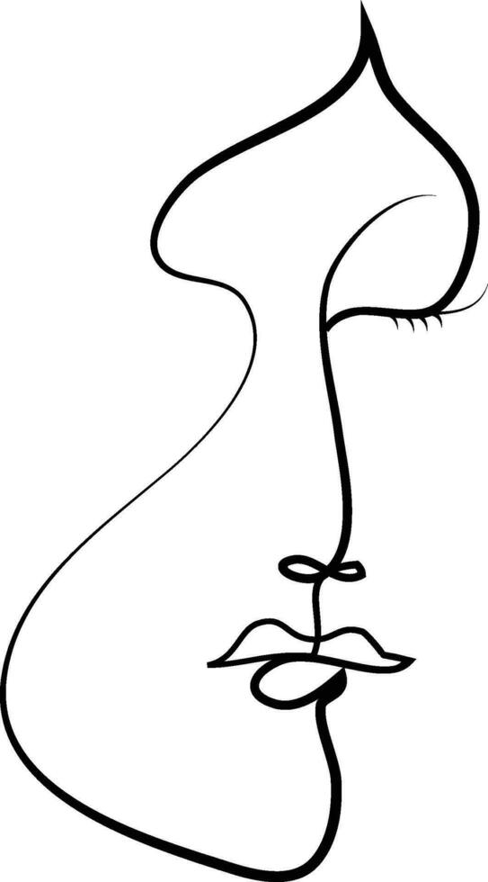 Pretty and beautiful girl face line. Attractive young woman portrait female beauty concept. Continuous one line drawing. Black and white vector illustration. Modern women face line art.