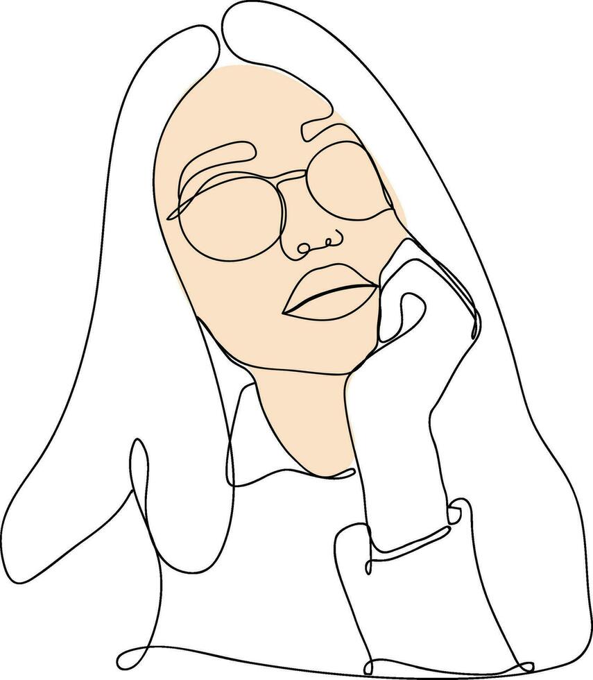 uno línea dibujo rostro. resumen mujer retrato. moderno minimalismo Arte. uno línea niña o mujer retrato diseño. mano dibujado minimalismo estilo vector ilustración. hembra dama línea Arte ilustración.