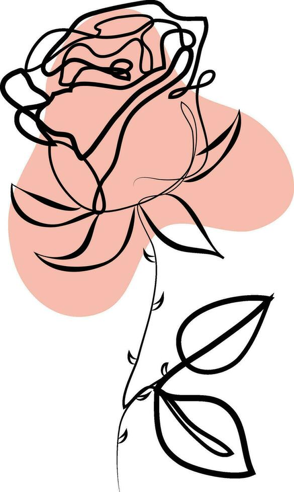 One line drawing. Decorative beautiful english garden rose with bud and color spots. Minimalist hand drawn sketch. Vector stock illustration.