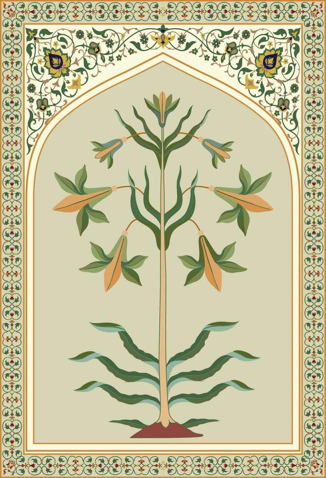 Mughal flower motif border. Indian Floral Template. vector