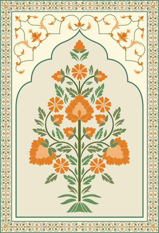 Mughal flower motif. Botanical floral ethnic motif, and Indian mughal flower motif with background. vector