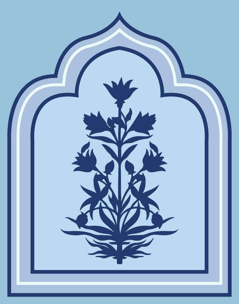 Mughal flower motif. Mughal silhouette illustration for wall painting. Floral, ethnic, colorful fabric patterns. Textile illustration, fashion, printing, wallpaper, and decoration. vector
