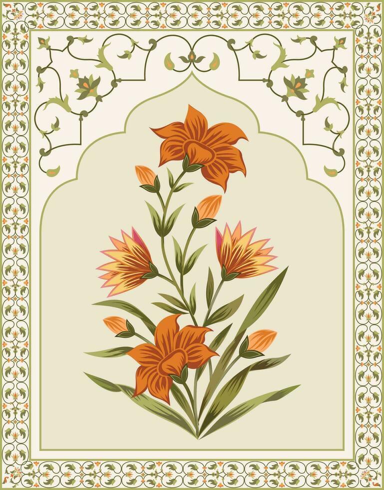 Mughal flower motif. Botanical floral ethnic motif, and Indian Mughal flower motif with background. vector