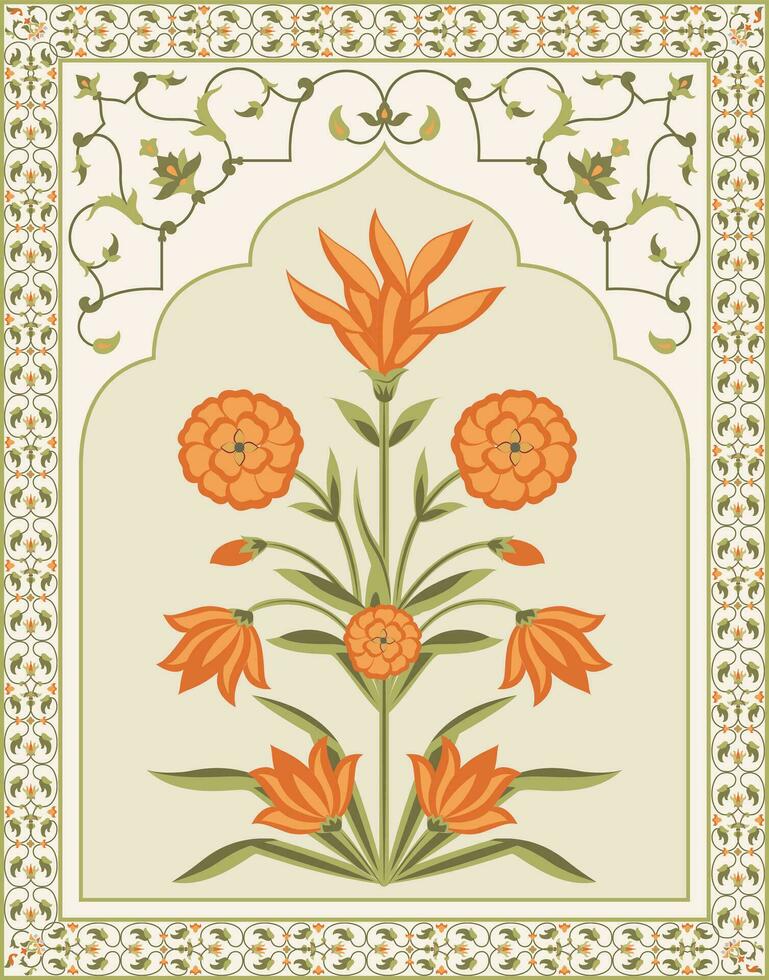 Mughal flower motif. Botanical floral ethnic motif, and Indian mughal flower motif with background. vector