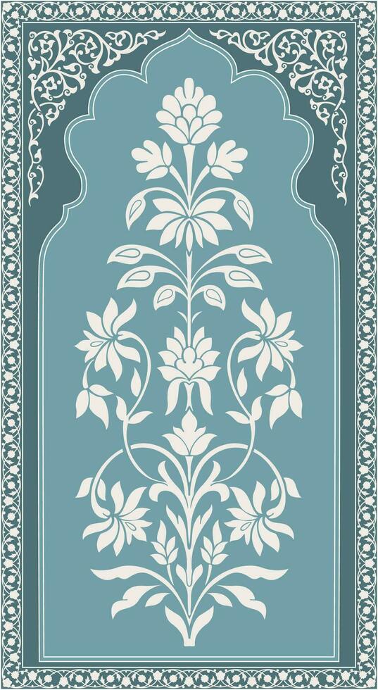 Traditional Indian Mughal flower motif. Mughal wall paintings, Mughal silhouette motif. vector