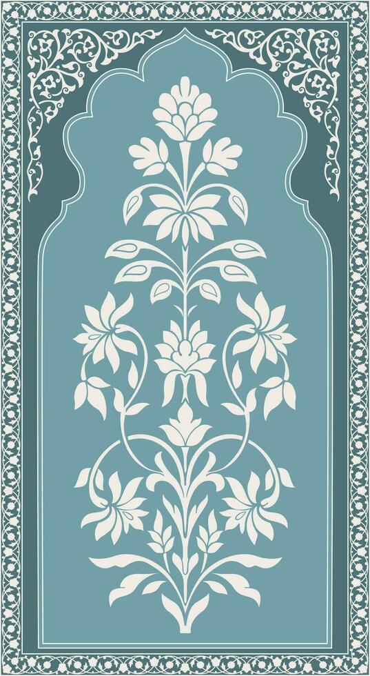 Traditional Indian Mughal flower motif. Mughal wall paintings, Mughal silhouette motif. vector