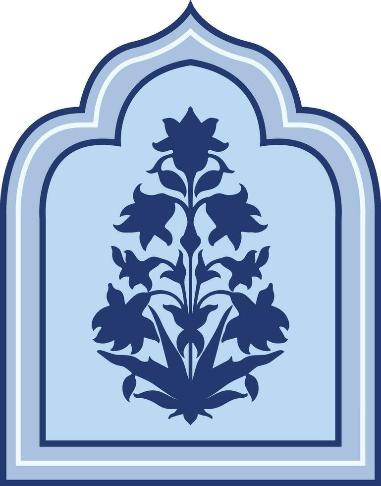Mughal flower motif. Mughal silhouette illustration for wall painting. Floral, ethnic, colorful fabric patterns. Textile illustration, fashion, printing, wallpaper, and decoration. vector