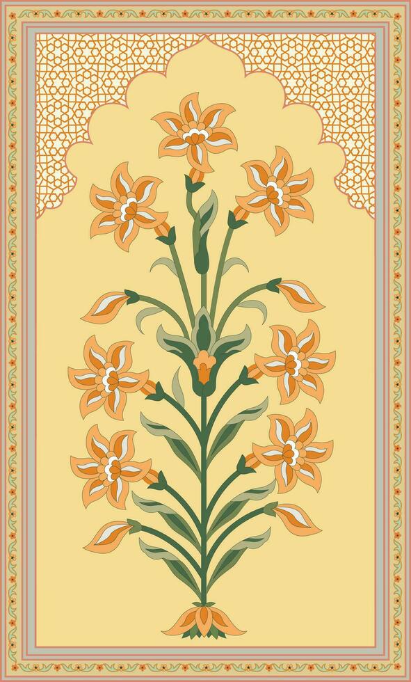 Mughal flower motif. Botanical floral ethnic motif, and Indian mughal flower motif with background. vector