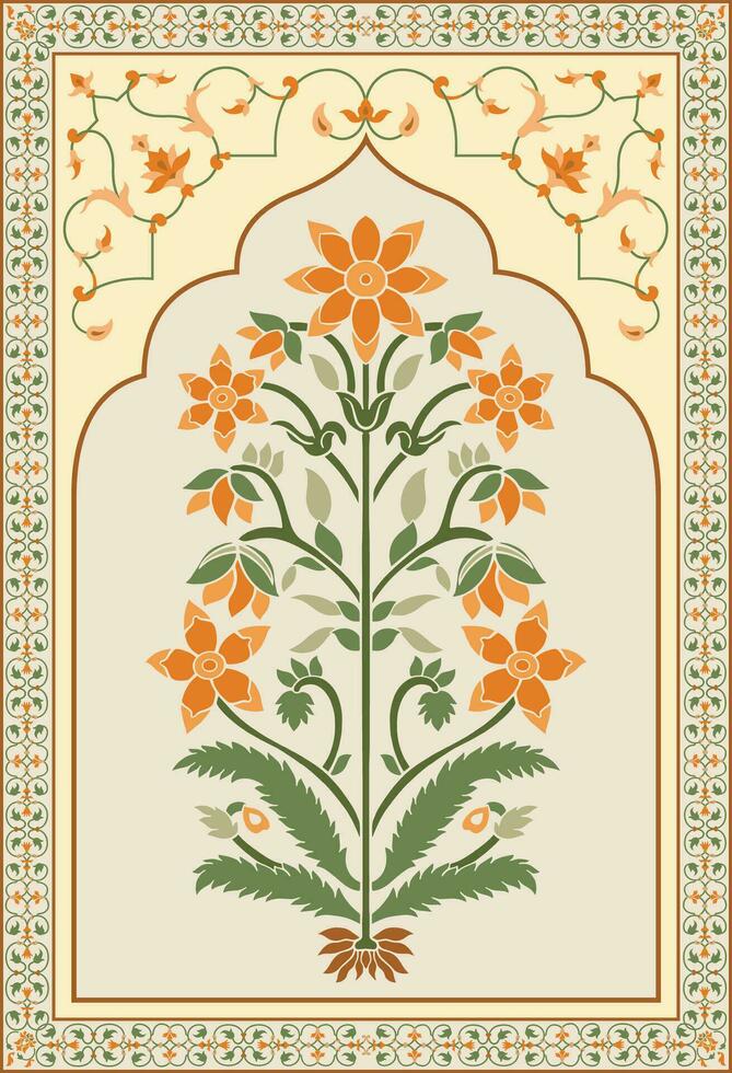 Mughal flower motif. Botanical floral ethnic motif, and Indian mughal flower motif with background. vector