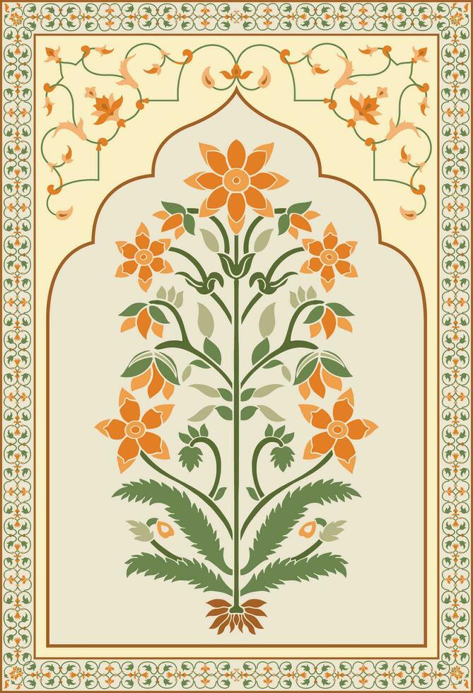 Mughal flower motif. Botanical floral ethnic motif, and Indian mughal flower motif with background. vector