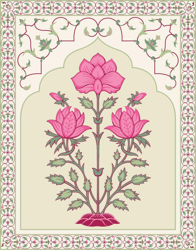 Mughal flower motif. Botanical floral ethnic motif, and Indian mughal flower motif with background. vector