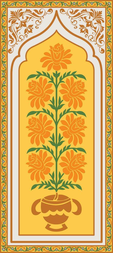 Mughal Plant and vintage flower Illustration artwork. vector