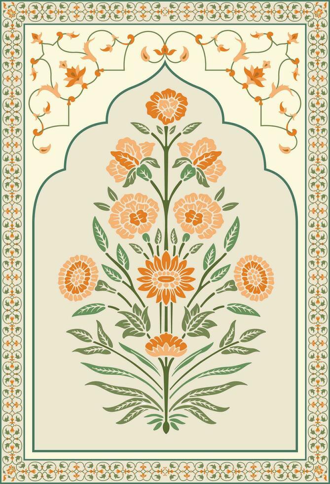 Mughal flower motif. Botanical floral ethnic motif, and Indian mughal flower motif with background. vector