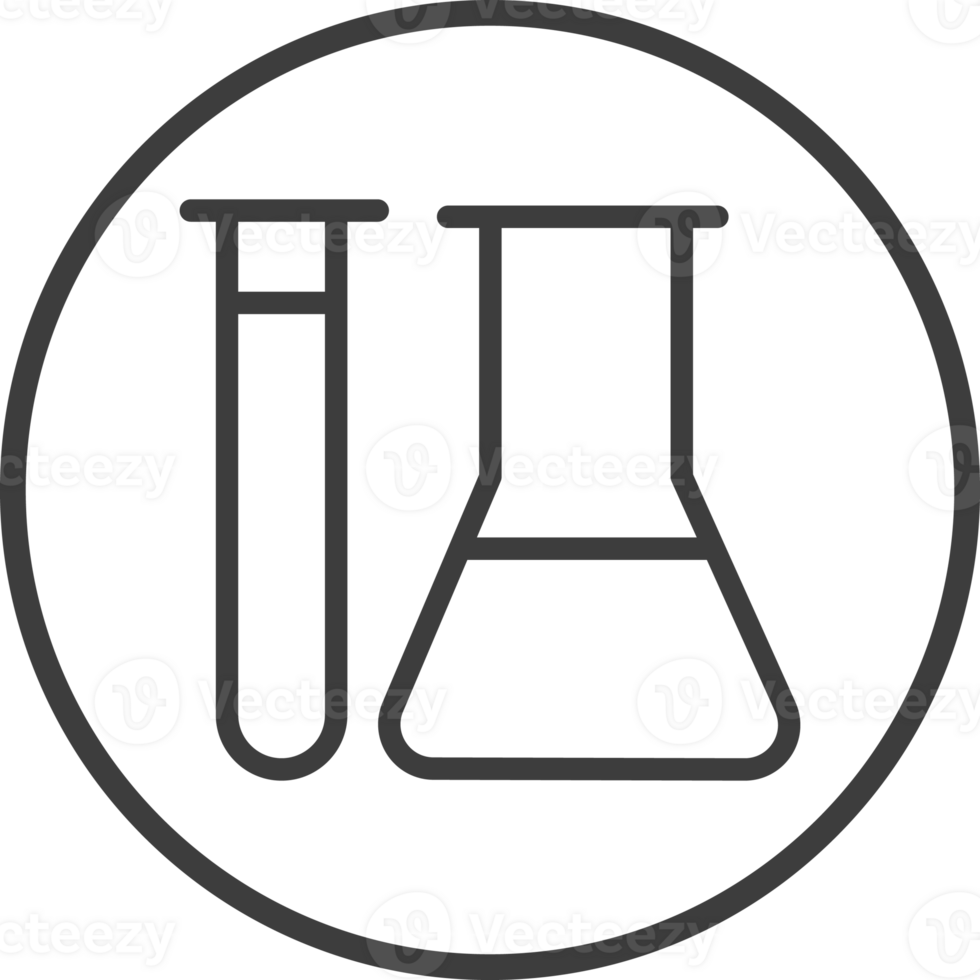 Test tube icon in thin line black circle frames. png