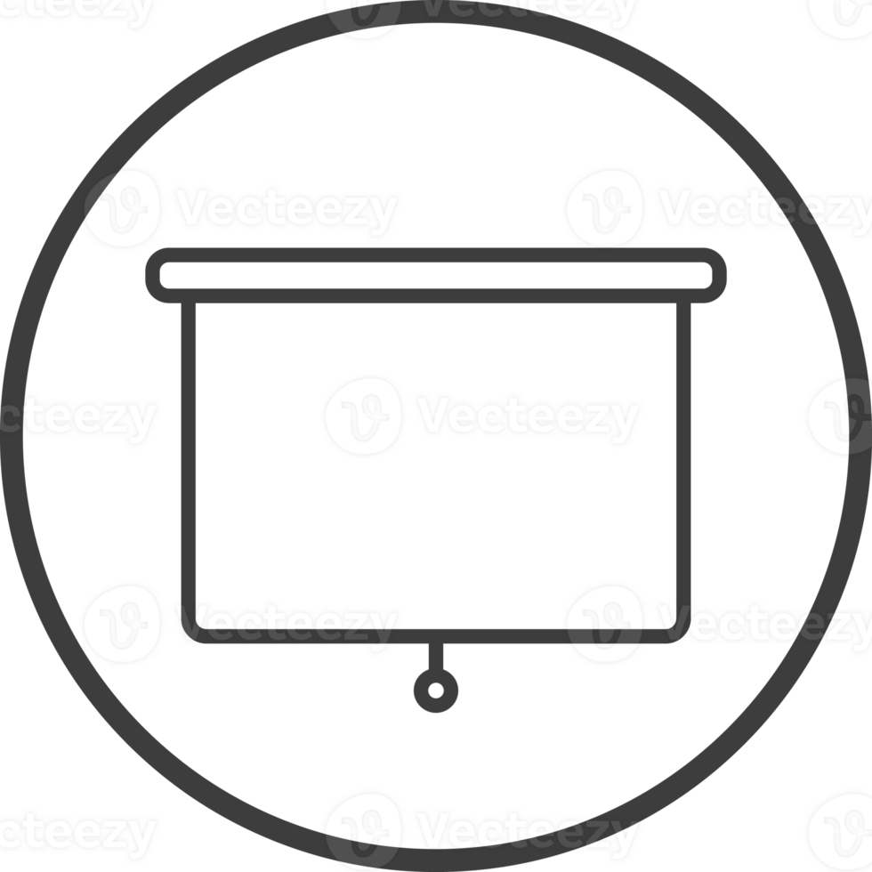 Projector icon in thin line black circle frames. png