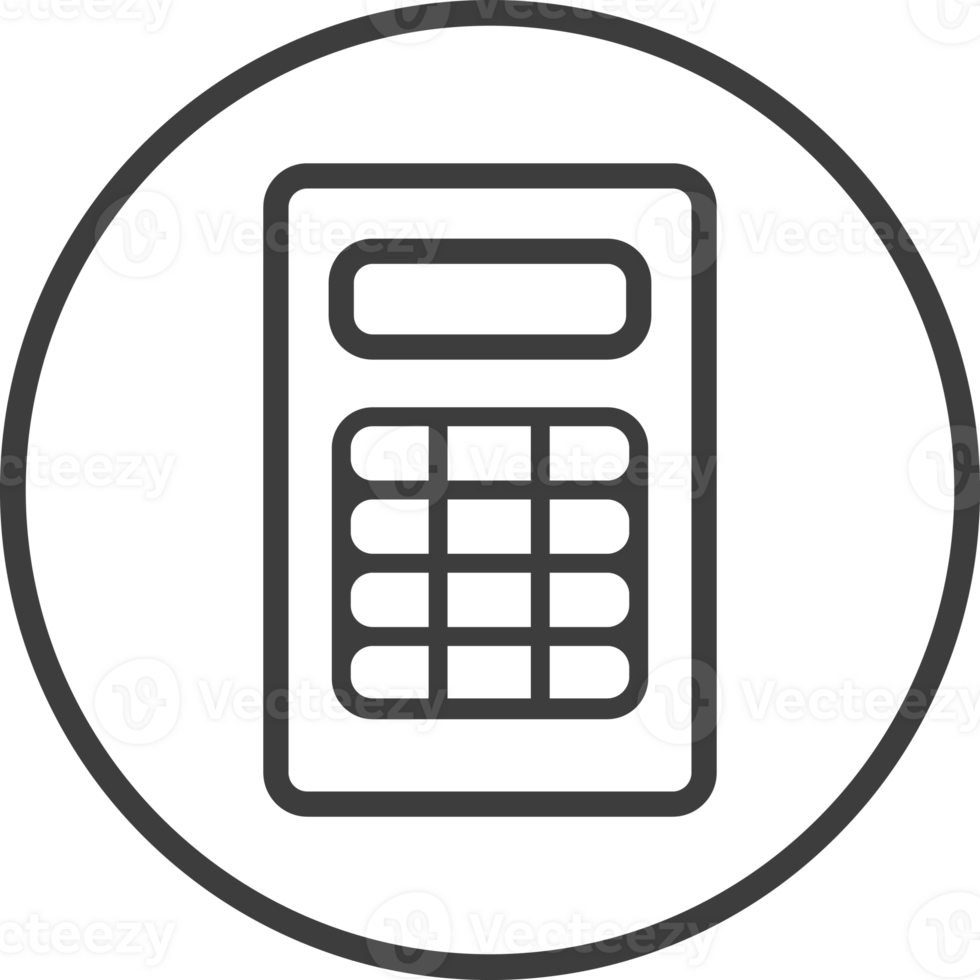 Calculator icon in thin line black circle frames. png