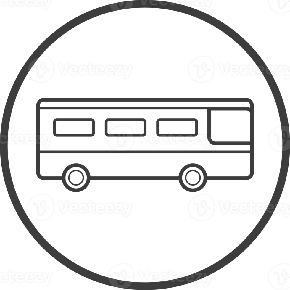 School bus icon in thin line black circle frames. png