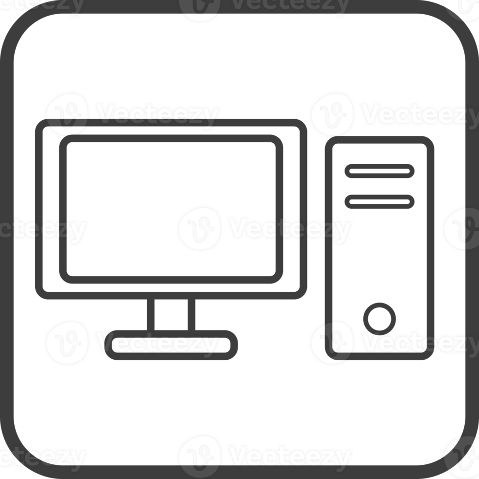 Computer icon in thin line black square frames. png