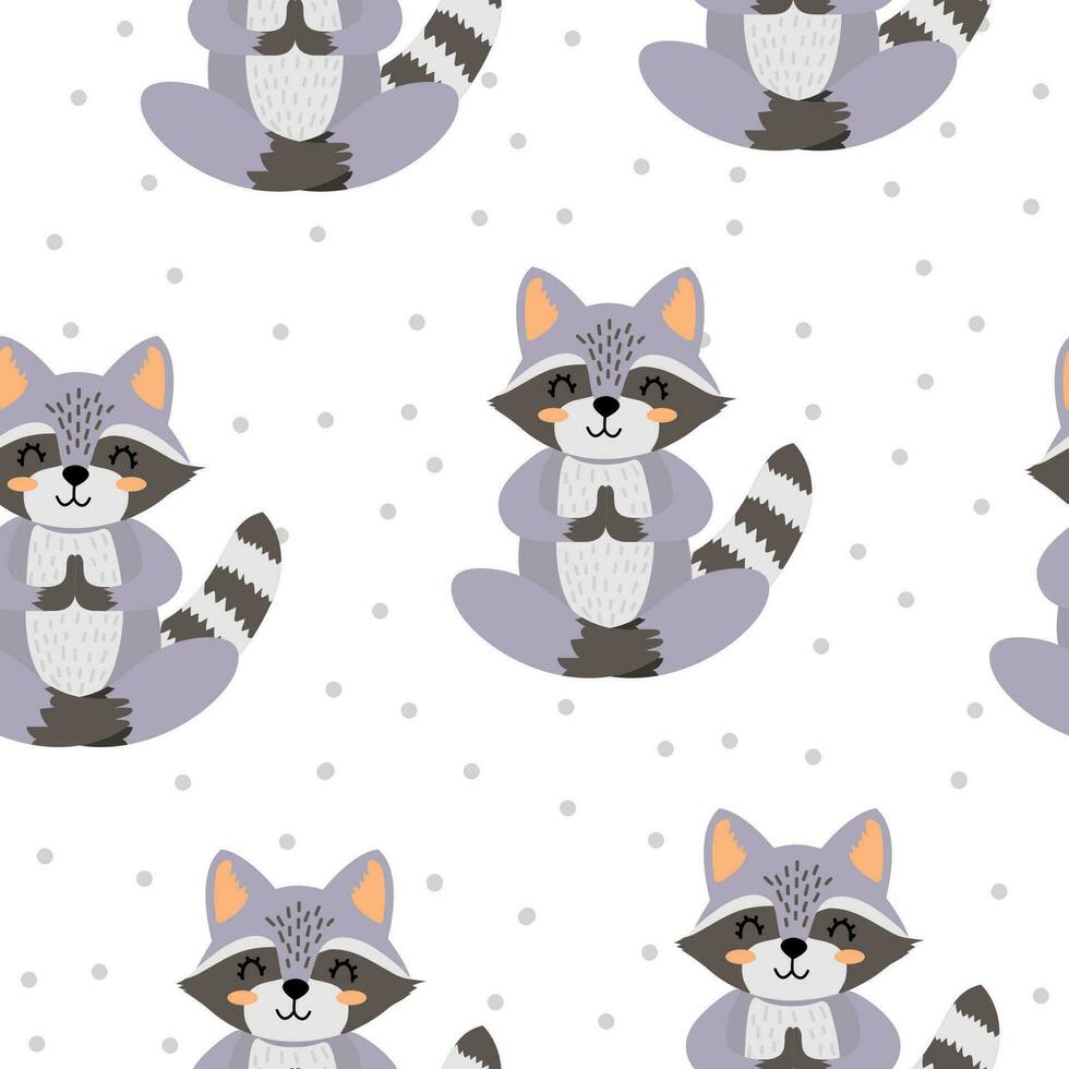 Seamless pattern with a cute raccoon. Children's vector pattern with a forest animal. Print for fabric, children's clothes, stationery.