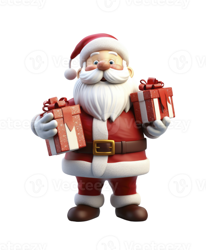 Santa Claus with gifts on transparent background, AI Generative png
