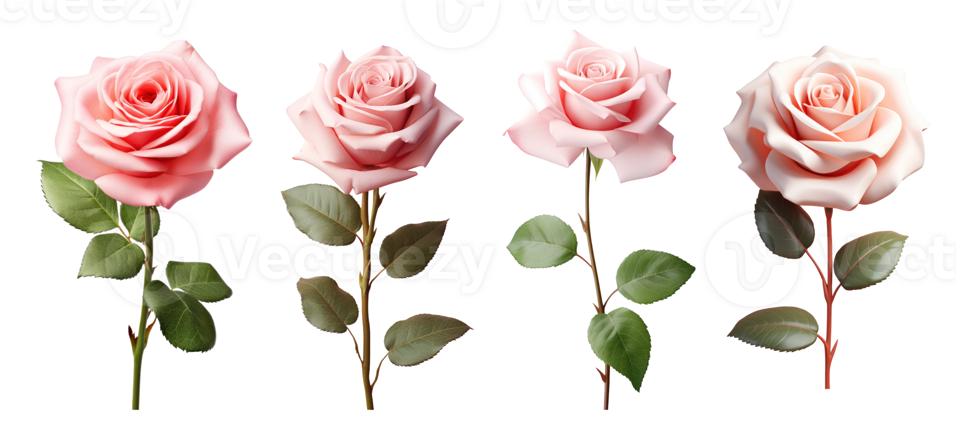 Set of pink rose flowers isolated on transparent background. AI Generative png