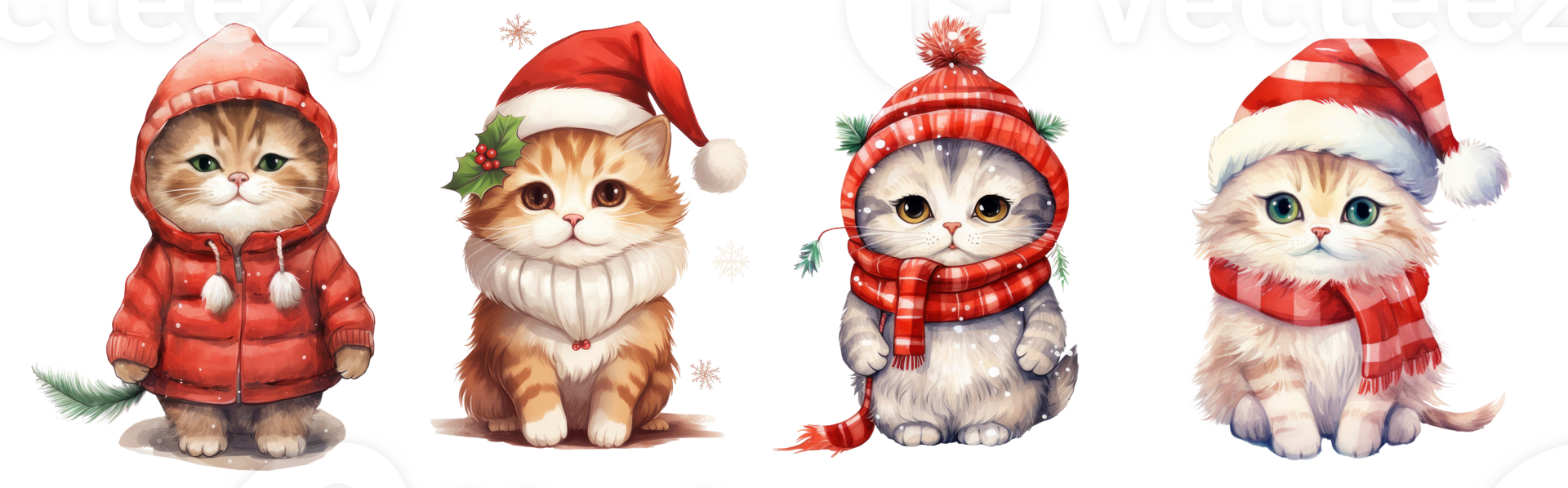 Set of Cute Christmas Cats, AI Generative png