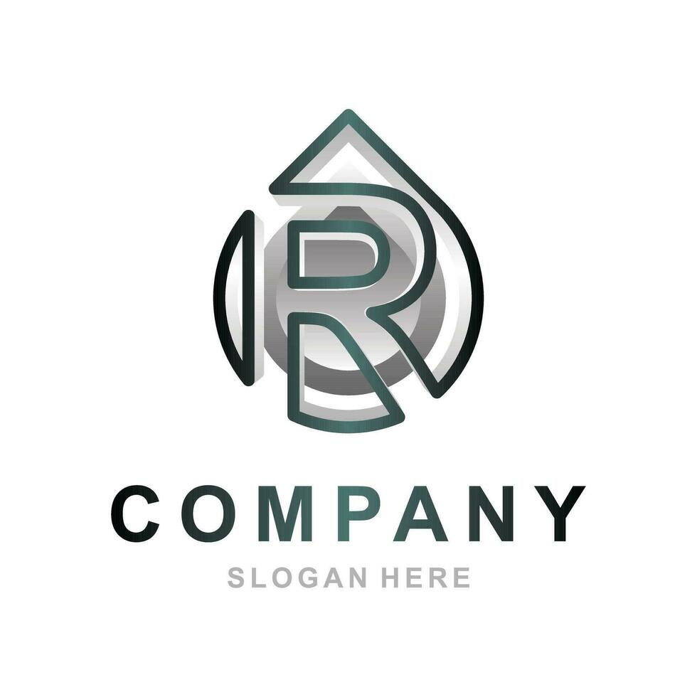 Letter R with Drop Water logo design, water drop and clean environment symbol, logotype element for template vector