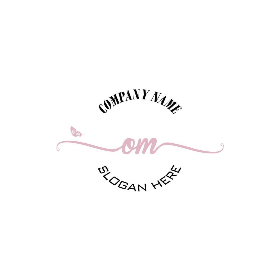 OM Initial logo monogram butterfly handwriting signature vector