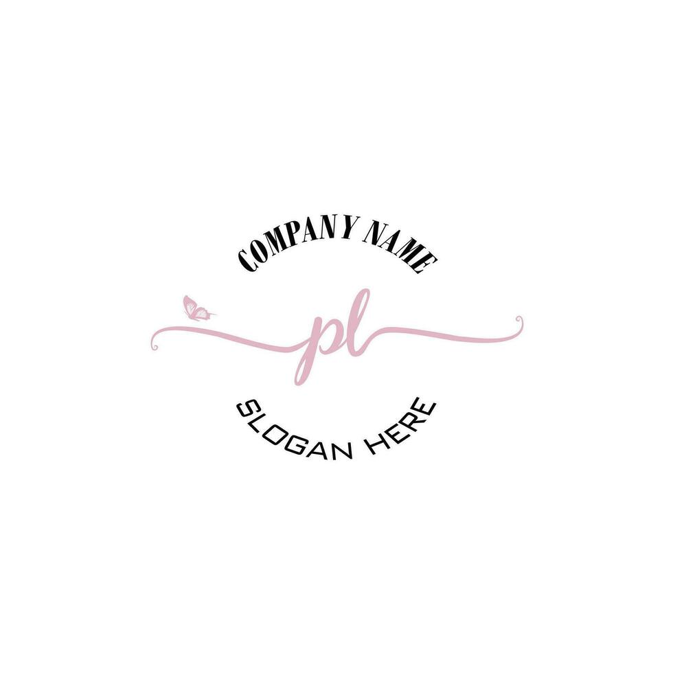 PL Initial logo monogram butterfly handwriting signature vector