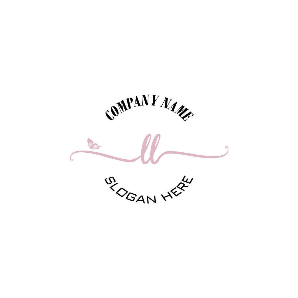 LL Initial logo monogram butterfly handwriting signature vector