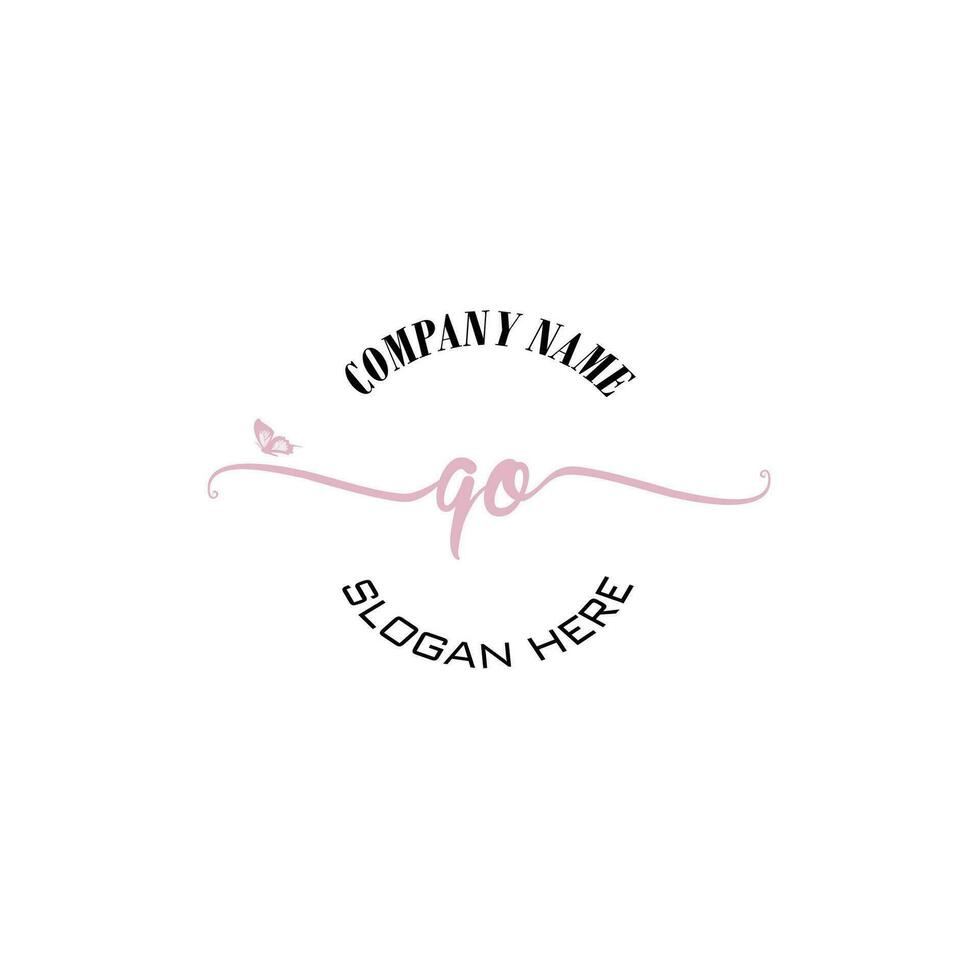 QO Initial logo monogram butterfly handwriting signature vector