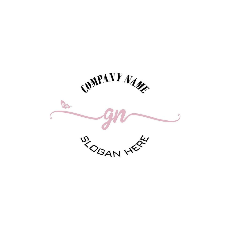 GN Initial logo monogram butterfly handwriting signature vector