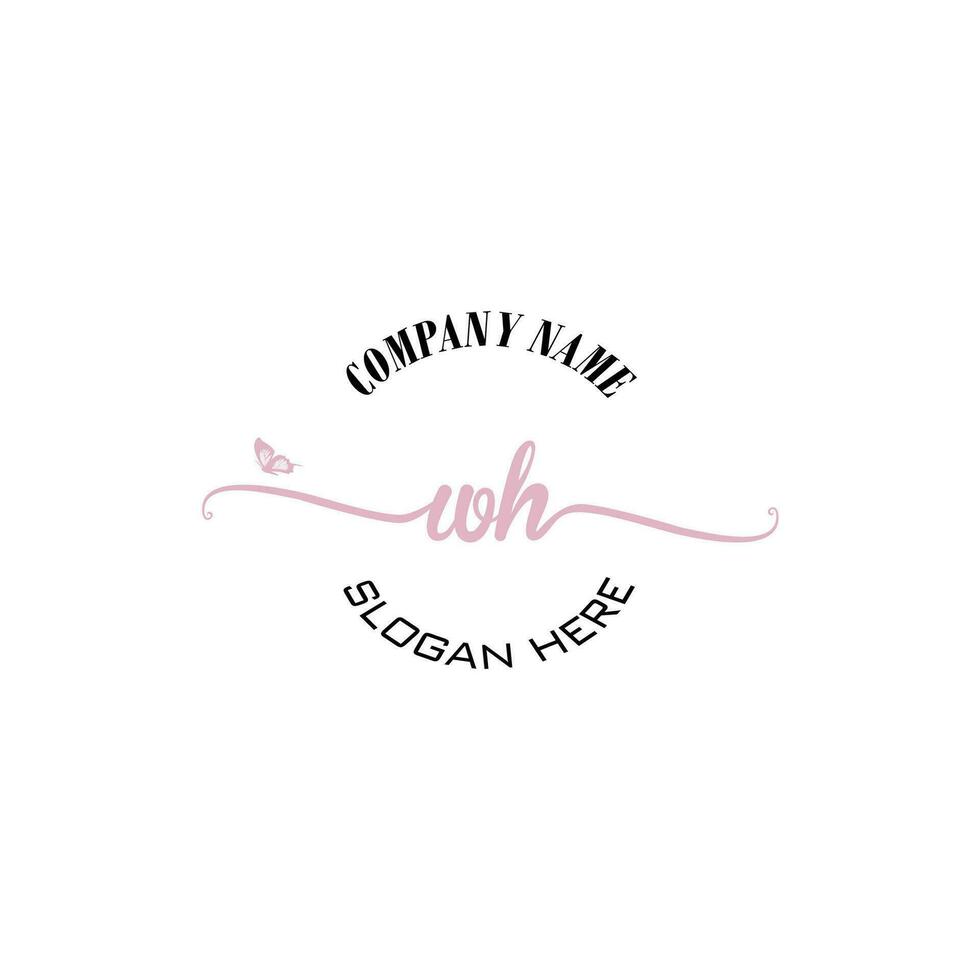 WH Initial logo monogram butterfly handwriting signature vector