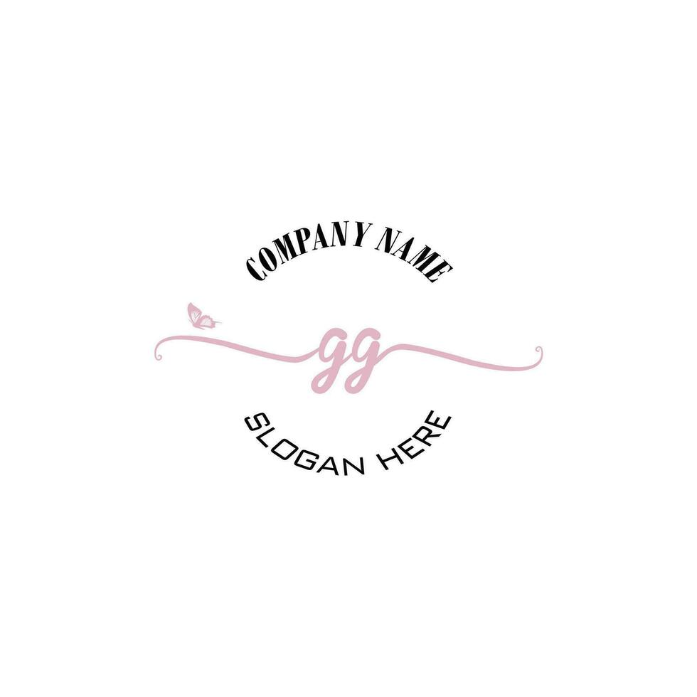 GG Initial logo monogram butterfly handwriting signature vector