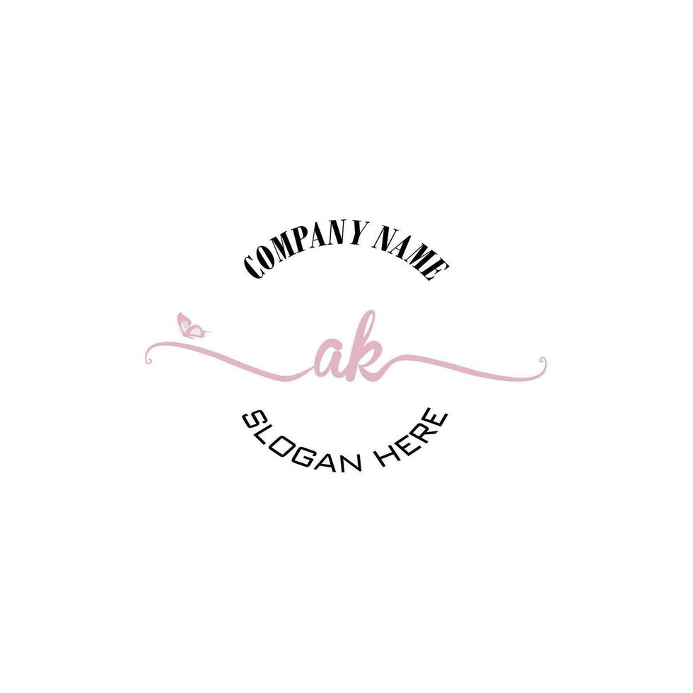 AK Initial logo monogram butterfly handwriting signature vector