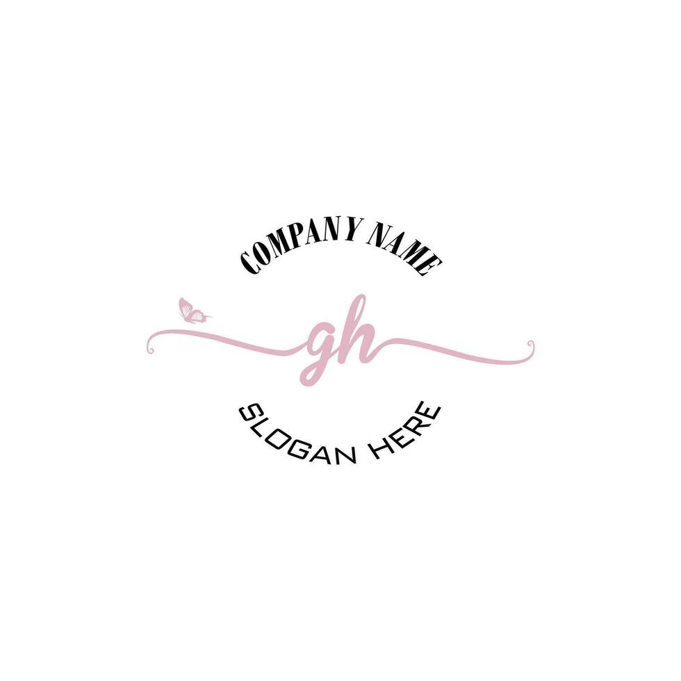 GH Initial logo monogram butterfly handwriting signature vector